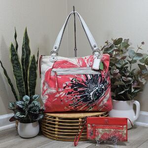 Coach Poppy Placed Flower Glam Tote Multi Color with Wallet